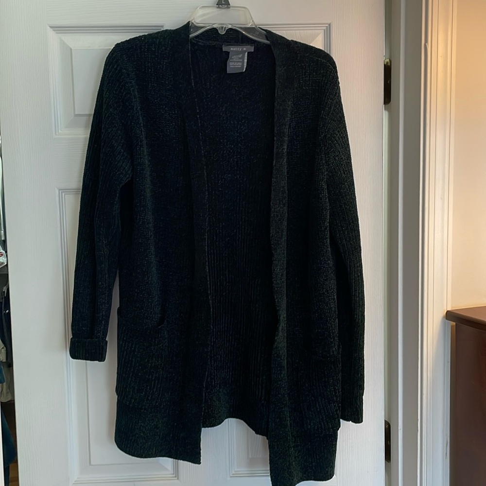 Dark green velour knit cardigan